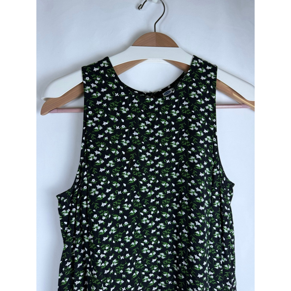 Women's Old Navy Black White Green Floral Mini Dress Size L $5 w/$25 purchase
